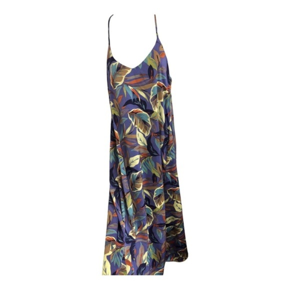 Nicole Miller purple multi tropical palm print v-neck satin‎ effect maxi dress - Picture 3 of 14